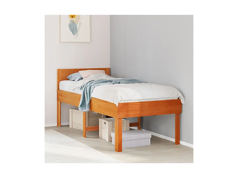 Cadre de lit sans matelas cire marron 75x190 cm bois pin massif