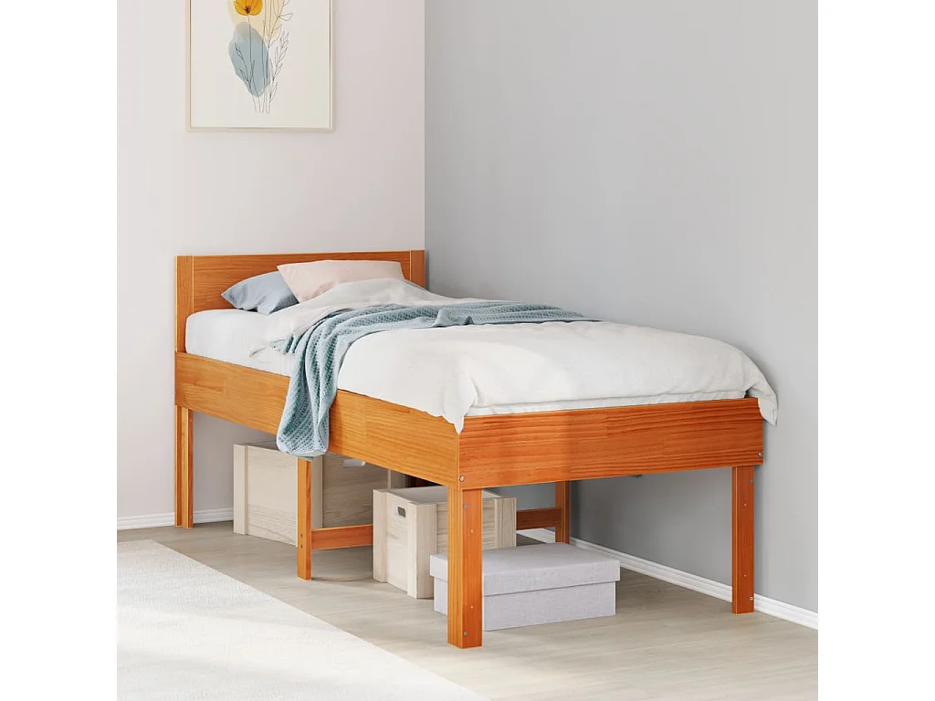 Cadre de lit sans matelas cire marron 75x190 cm bois pin massif