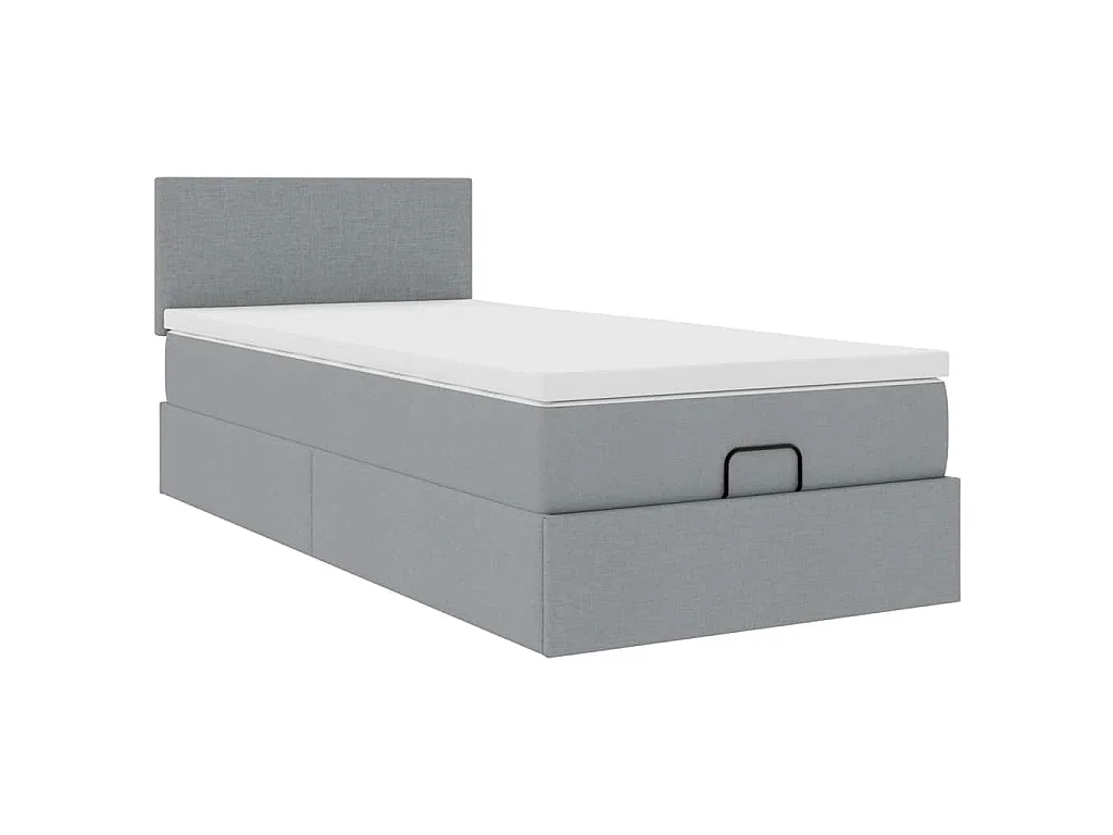 Cadre de lit ottoman avec matelas gris clair 80x200 cm tissu