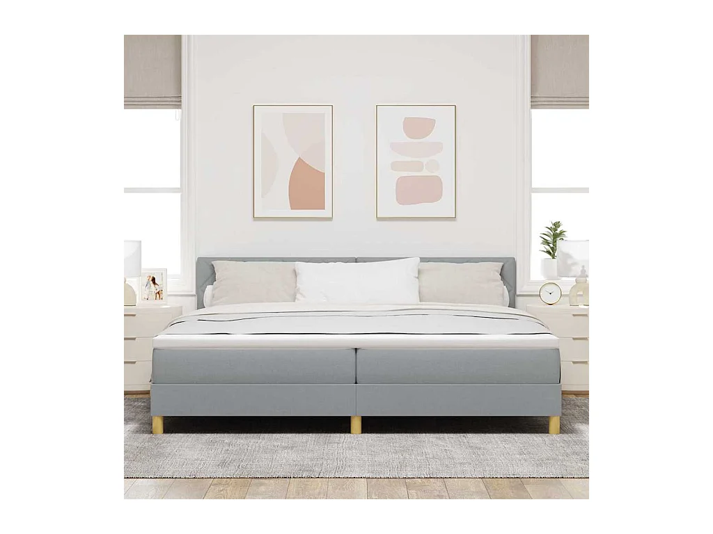 Lit boxspring avec matelas Gris clair 200 x 200 cm tissu