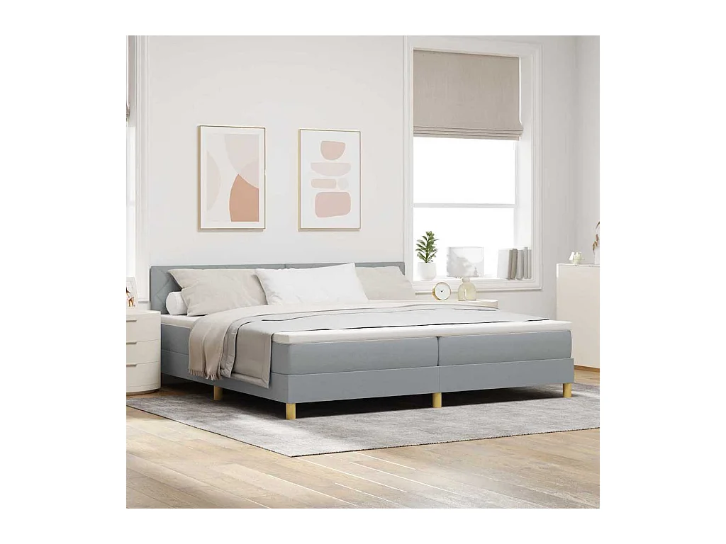 Lit boxspring avec matelas Gris clair 200 x 200 cm tissu