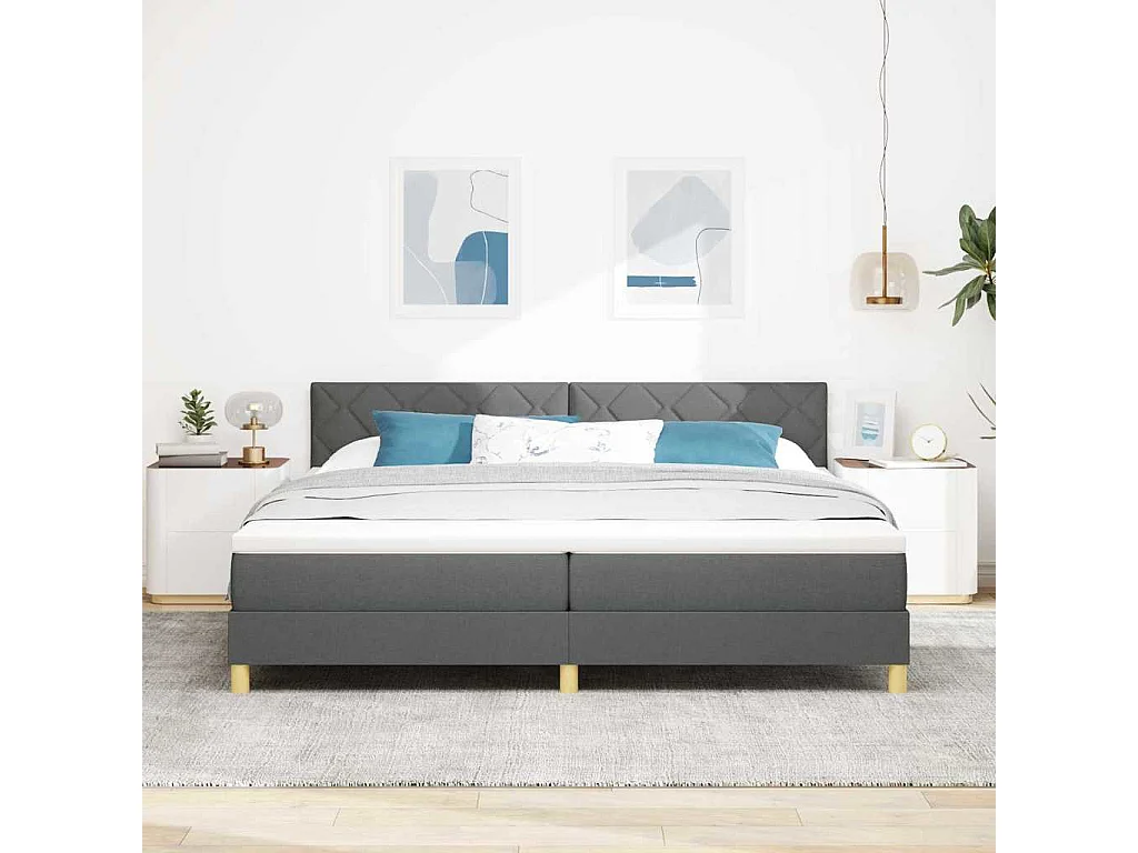 Cama box spring com colchão Cinza Escuro 200 x 200 cm tecido