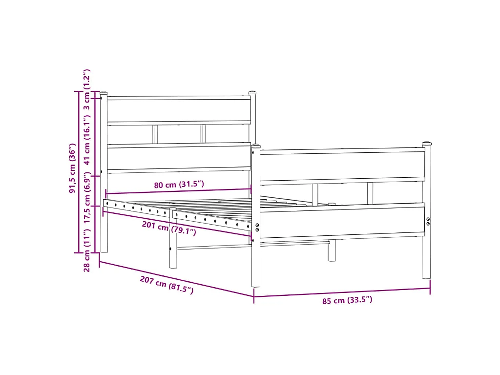 Cadre de lit sans matelas avec tête de lit pied de lit 80x200cm