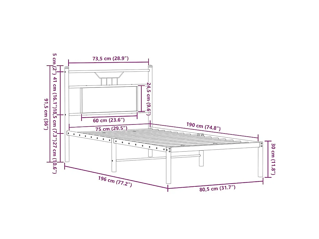 Cadre de lit sans matelas chêne marron 75x190cm bois ingénierie