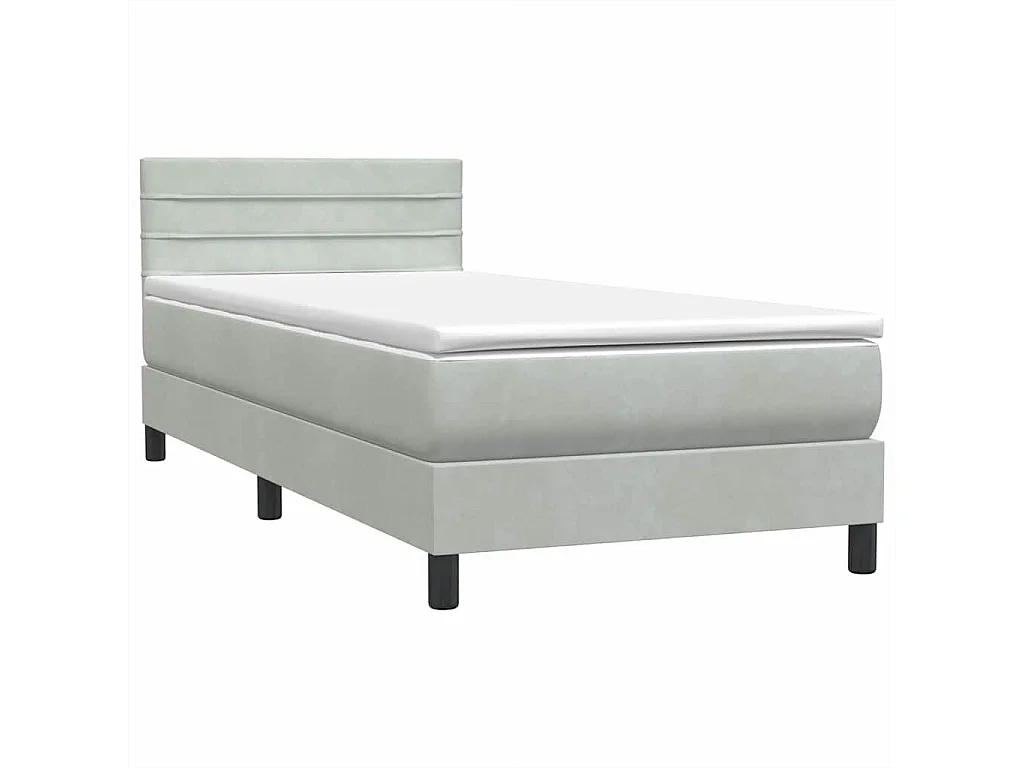Cama box spring con colchón terciopelo gris claro 80x220 cm