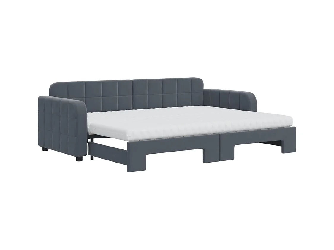 Lit de jour avec gigogne et matelas gris foncé 80x200cm velours