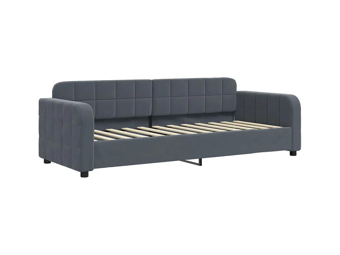 Lit de jour avec gigogne et matelas gris foncé 80x200cm velours