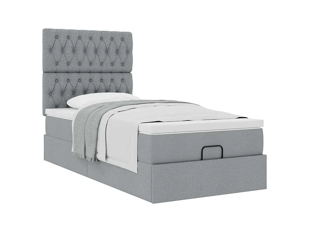 Ottoman-Bett mit Matratze Hellgrau 80x200 cm Stoff