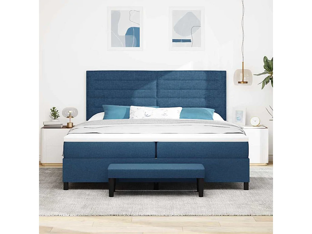 Lit à ressorts avec matelas Bleu 200 x 200 cm tissu