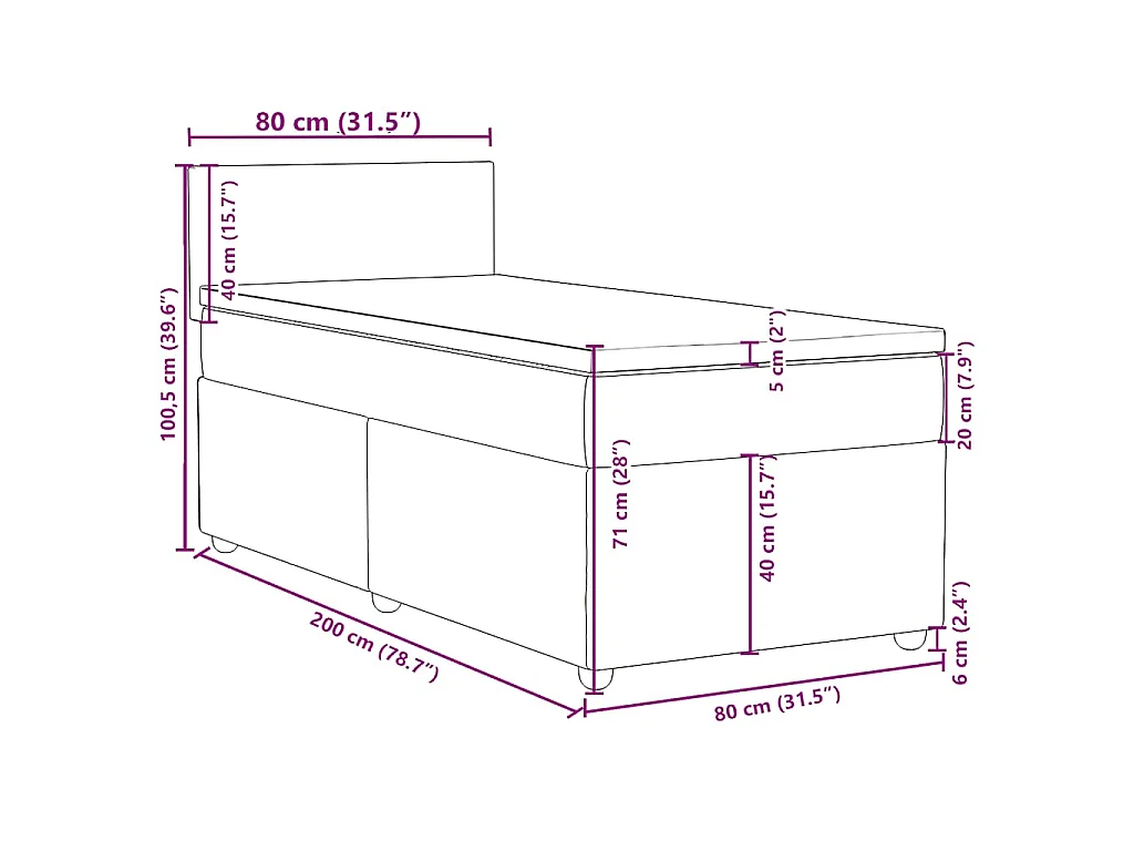 Cama box spring con colchón tela gris claro 80x200 cm
