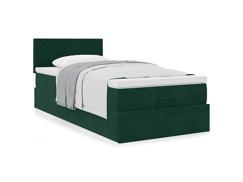 Cadre de lit ottoman avec matelas vert foncé 80x200 cm velours