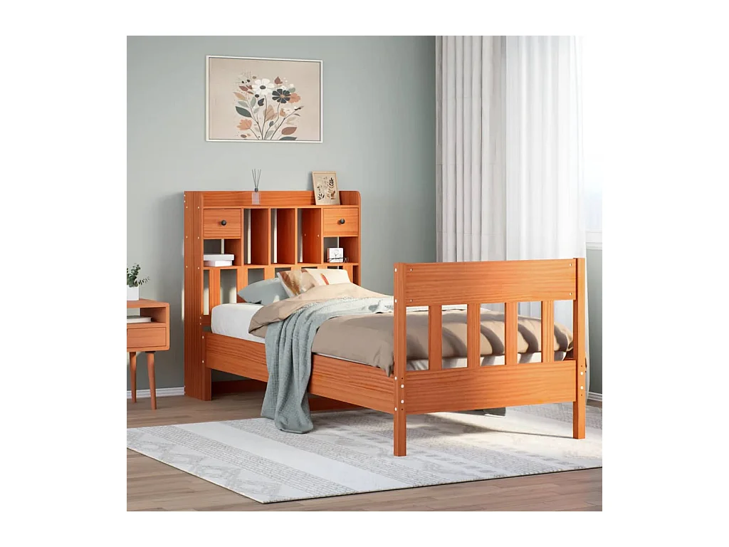 Cadre de lit sans matelas cire marron 75x190 cm bois pin massif