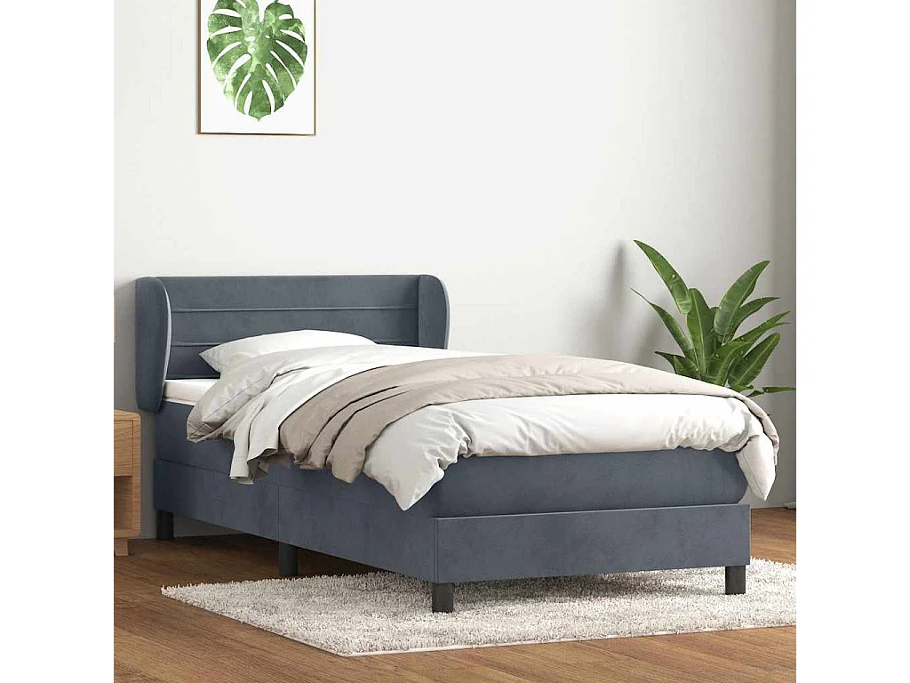 Sommier à lattes de lit et matelas gris foncé 80x210 cm velours