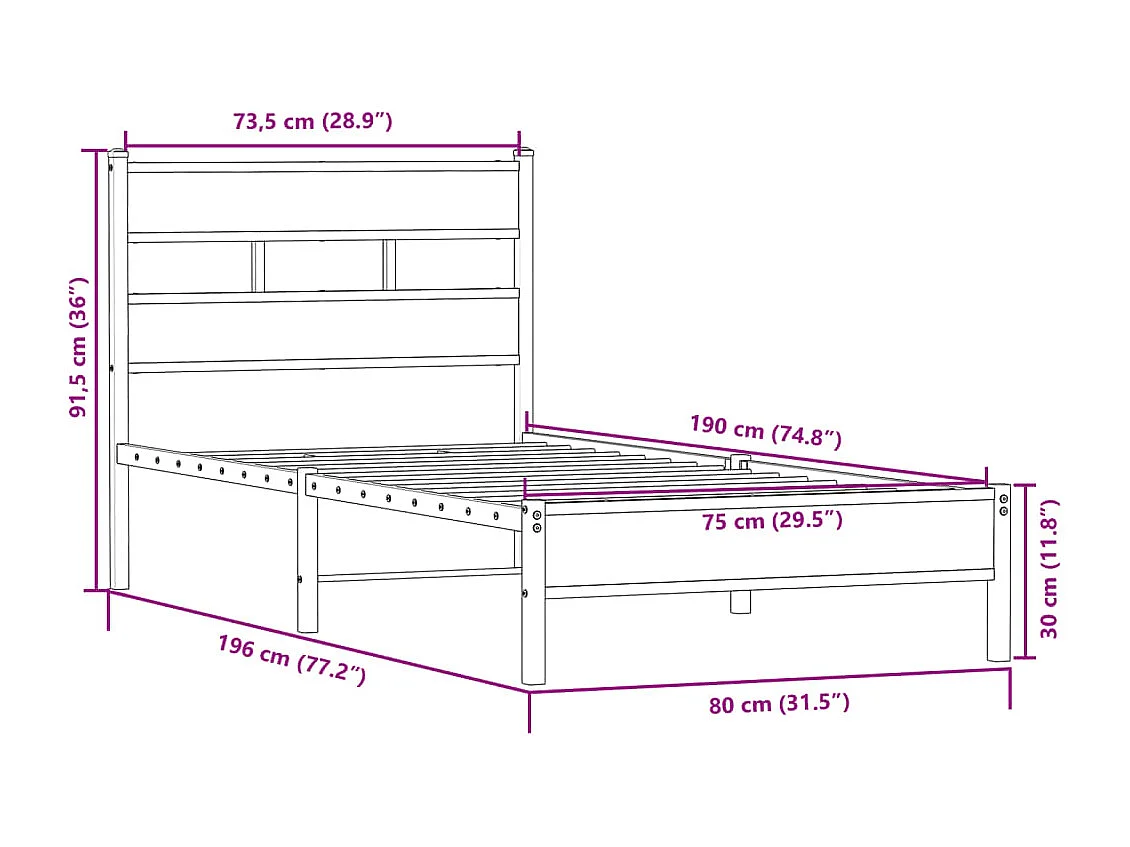 Cadre de lit sans matelas chêne sonoma 75x190 cm