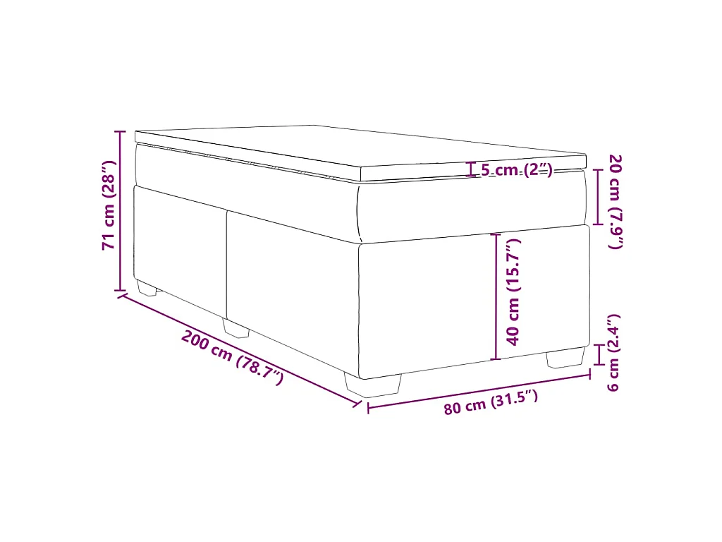 Cama box spring con colchón tela gris claro 80x200 cm