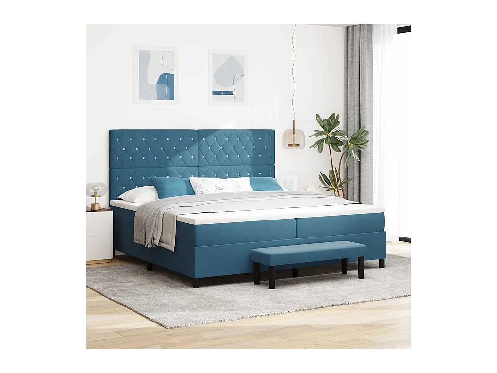 Lit à ressorts avec matelas Bleu foncé 200 x 200 cm Velours