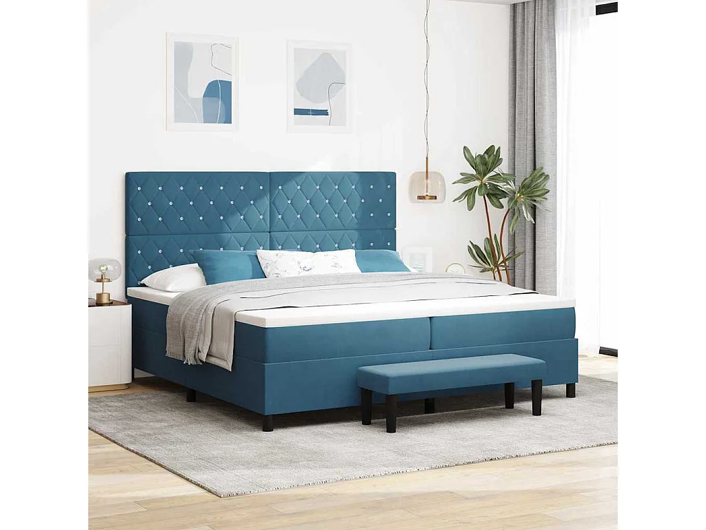 Cama Box com colchão Azul escuro 200 x 200 cm Veludo