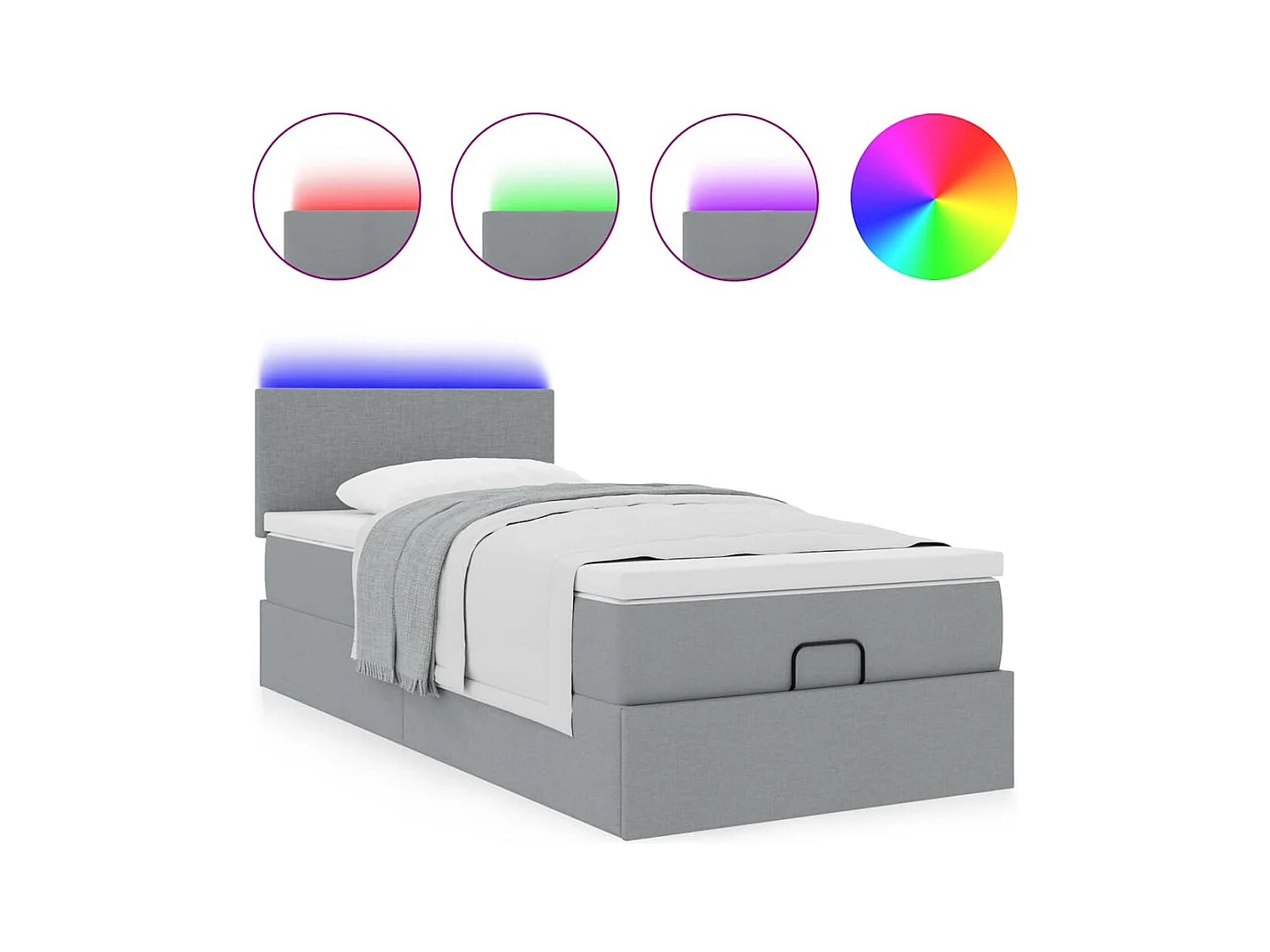 Bed poef met matras en LED's stof 80x200 cm lichtgrijs