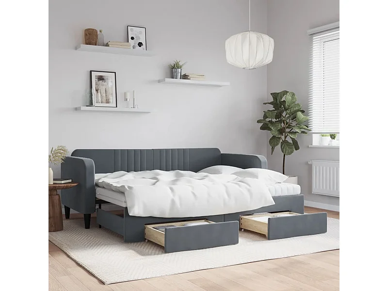 Tagesbett Ausziehbar mit Schubladen Dunkelgrau 80x200 cm Samt