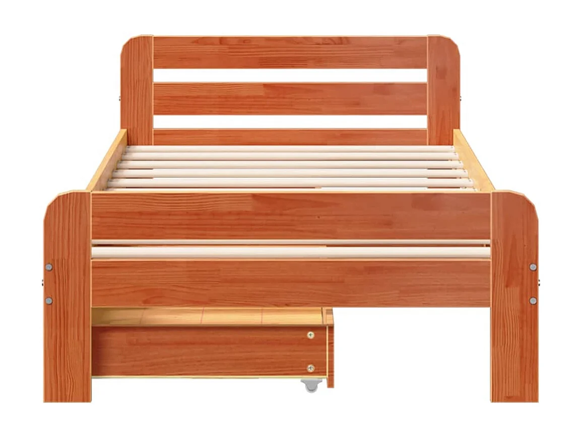Bedframe zonder matras massief grenenhout wasbruin 75x190 cm
