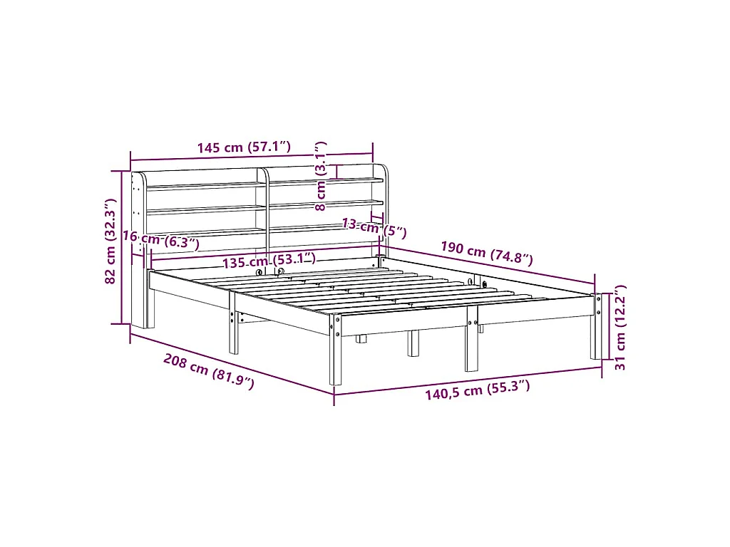 Cadre de lit sans matelas blanc 135x190 cm bois de pin massif
