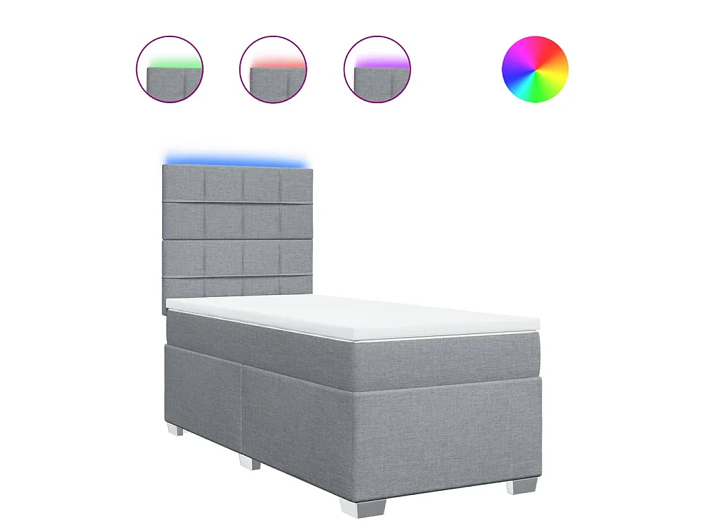 Cama box spring con colchón tela gris claro 80x200 cm
