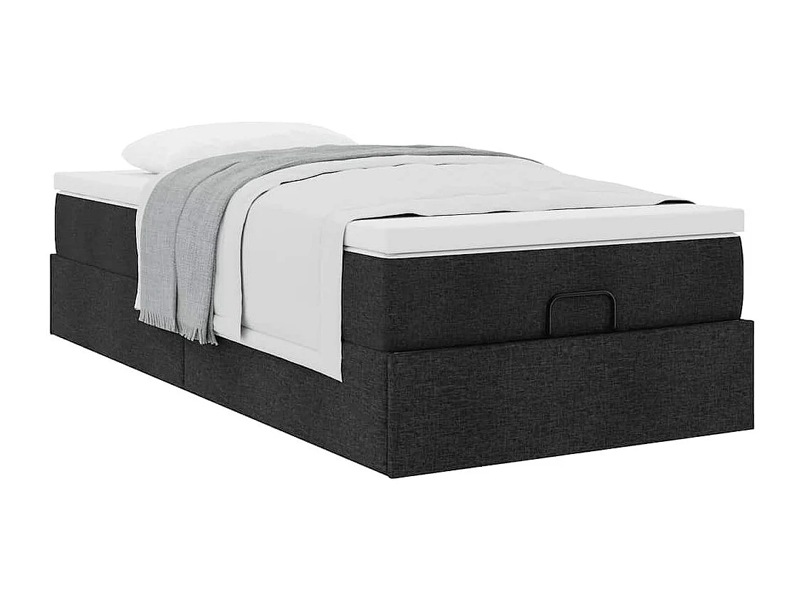 Struttura Letto Pouf con Materasso Nero 80x200 cm in Tessuto