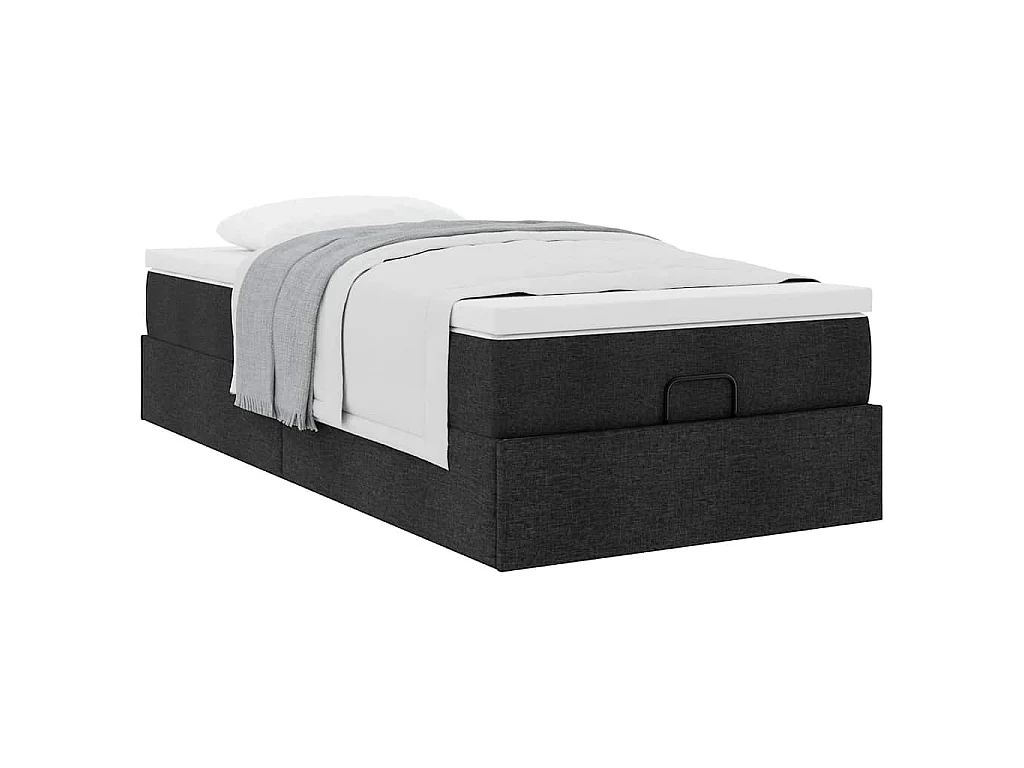 Cadre de lit ottoman avec matelas noir 80x200 cm tissu
