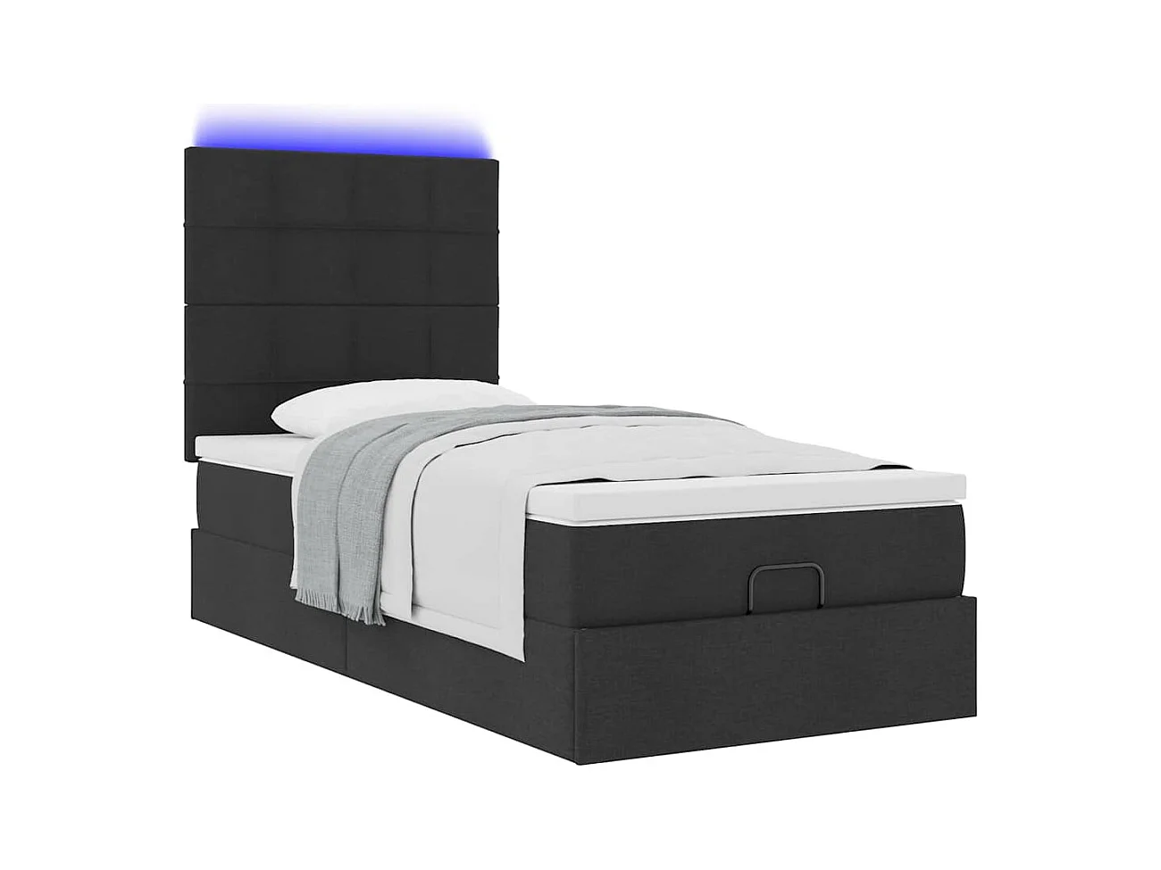 Cama Otomana com colchão & LEDs 80x200cm tecido preto
