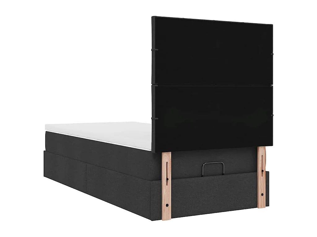 Cama otomana con colchón y luces LED tela negra 80x200cm