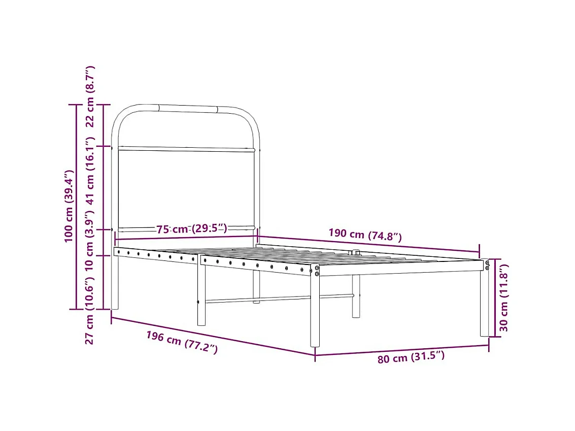 Cadre de lit sans matelas 75x190cm chêne sonoma bois ingénierie