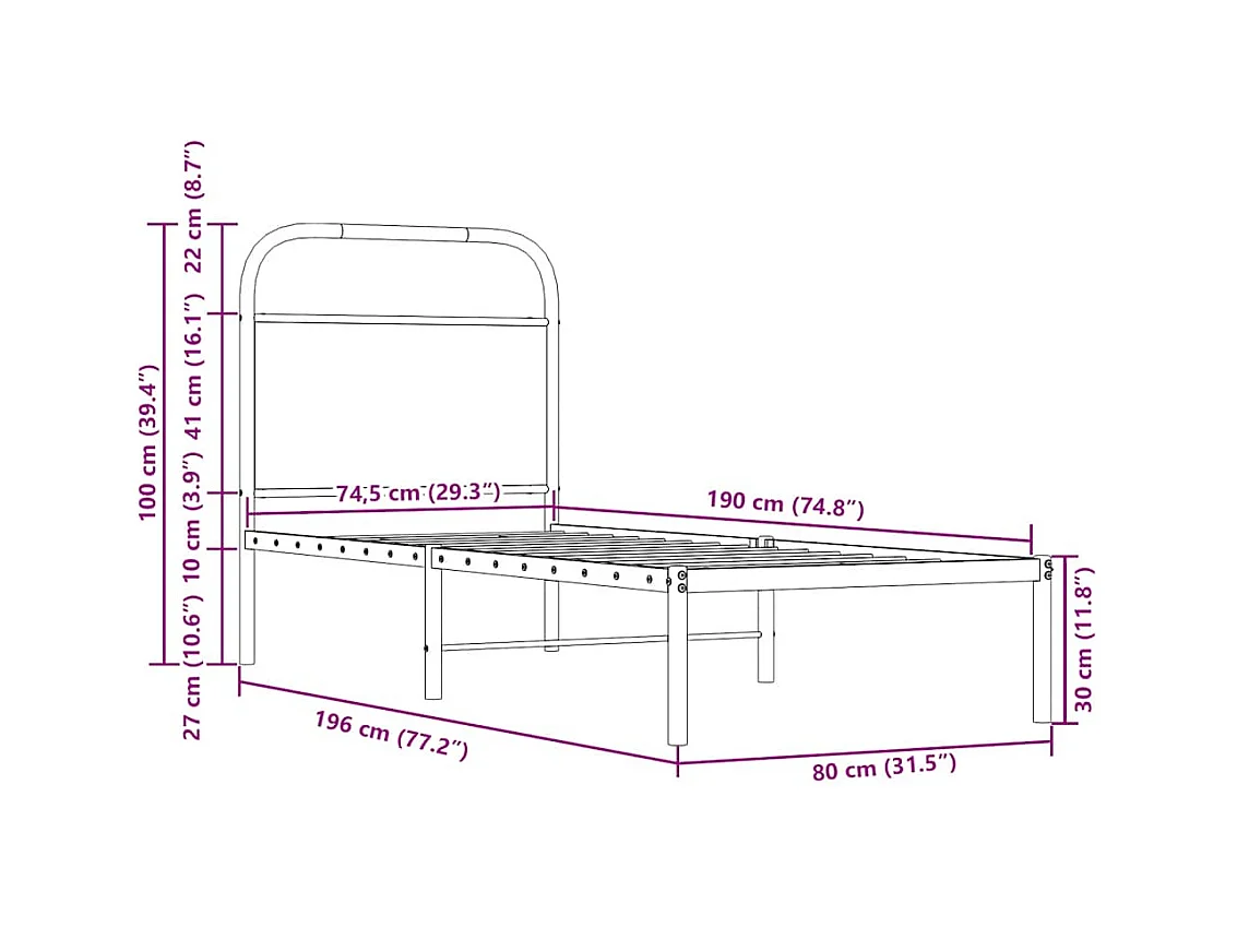 Cadre de lit sans matelas 75x190cm chêne sonoma bois ingénierie