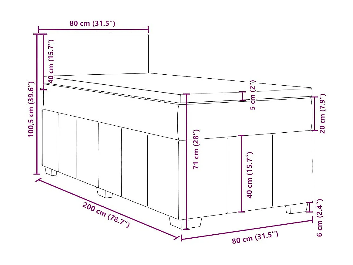 Cama box spring con colchón tela gris claro 80x200 cm