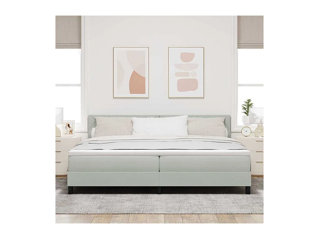 Lit à ressorts avec matelas Gris clair 200 x 200 cm tissu