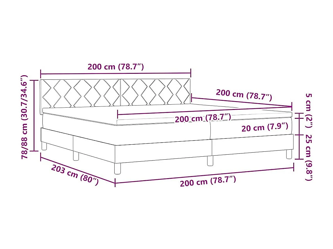 Boxspringbett mit Matratze Hellgrau 200 x 200 cm Samt