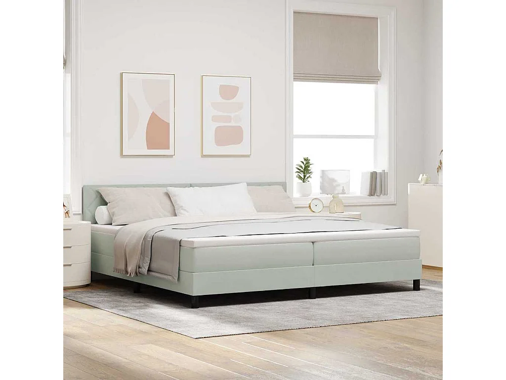 Lit à ressorts avec matelas Gris clair 200 x 200 cm Velours