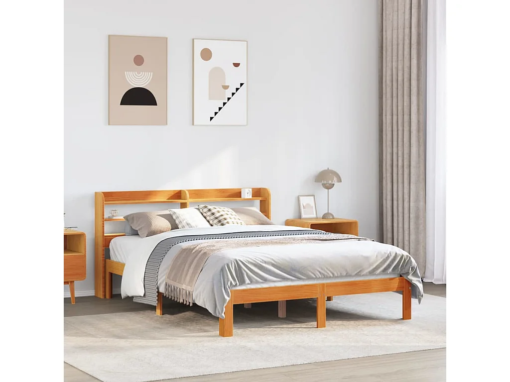 Letto senza Materasso Marrone Cera 135x190 cm in Legno di Pino