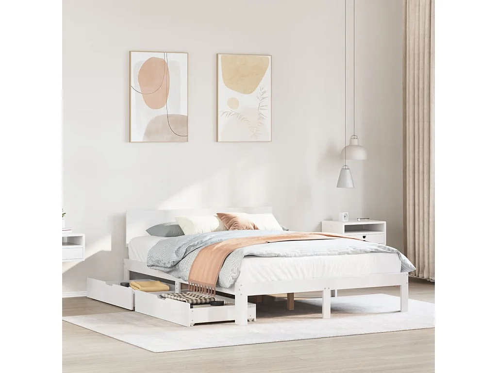 Estructura de cama con cajones madera de pino blanca 135x190 cm