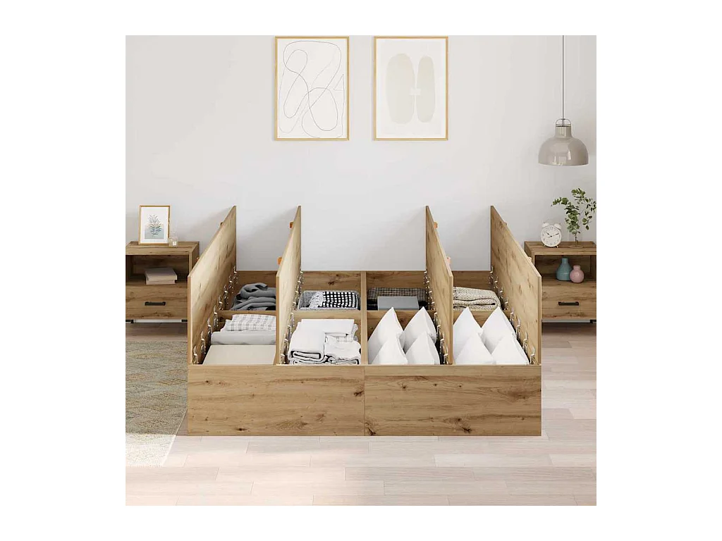 Cadre de lit chêne artisanal 135 x 190 cm Bois d'ingénierie