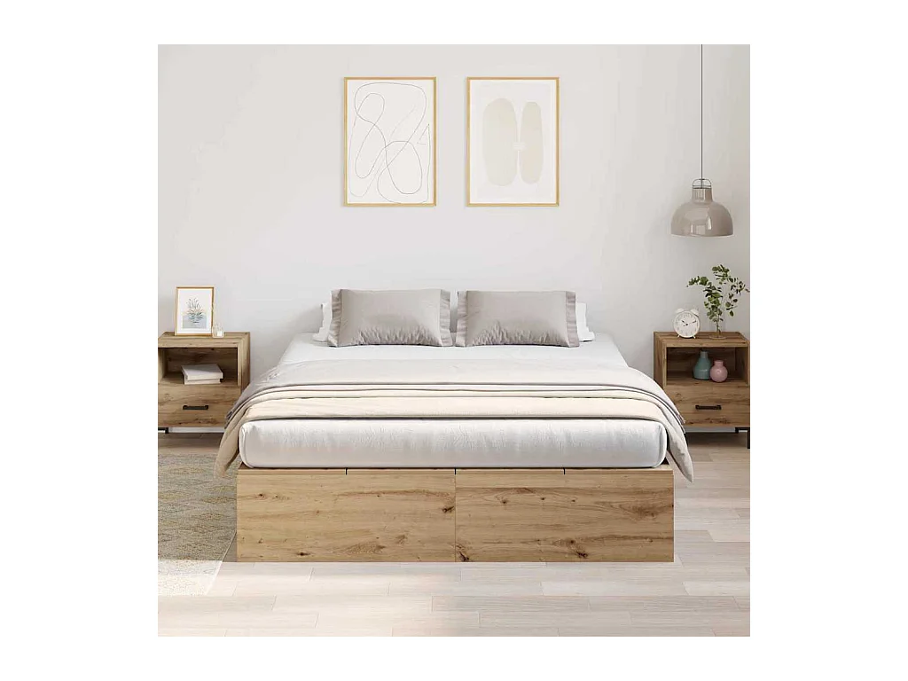 Cadre de lit chêne artisanal 135 x 190 cm Bois d'ingénierie