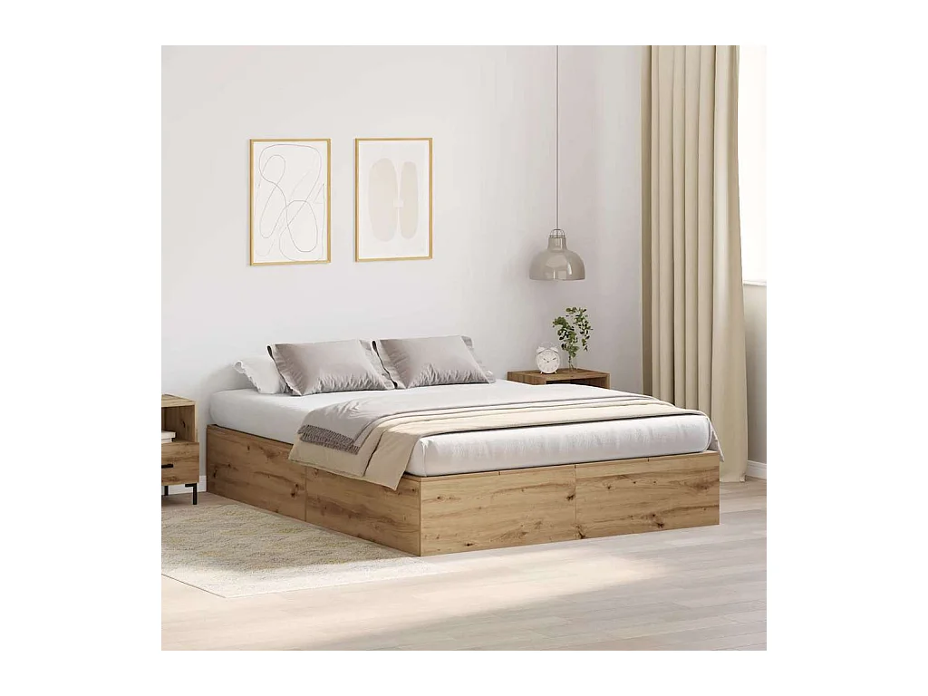 Cadre de lit chêne artisanal 135 x 190 cm Bois d'ingénierie
