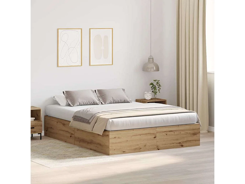Cama con almacenamiento Roble artesanal 135 x 190 cm