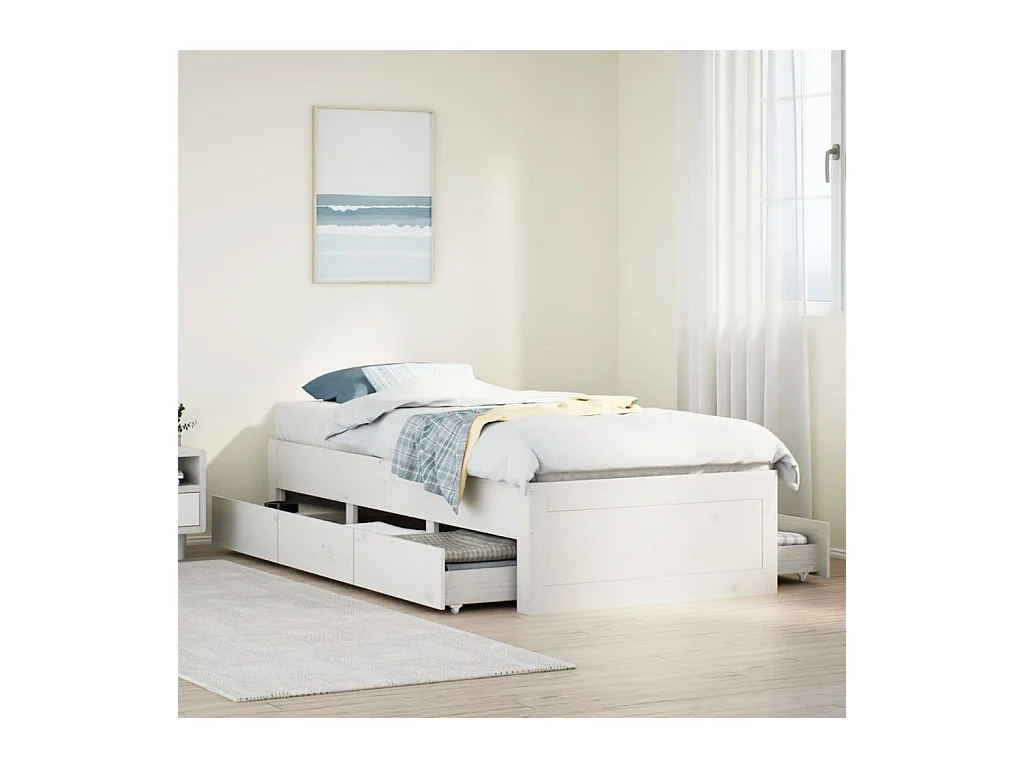 Cadre de lit sans matelas avec tiroirs 75x190 cm bois de pin