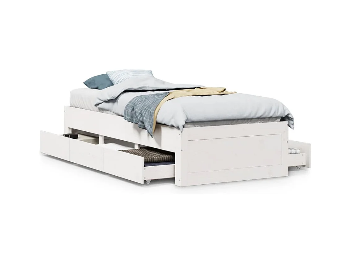 Cadre de lit sans matelas avec tiroirs 75x190 cm bois de pin