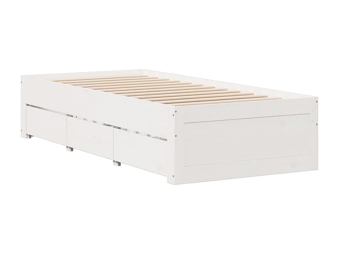 Massivholzbett ohne Matratze mit Schubladen Weiß 75x190 cm