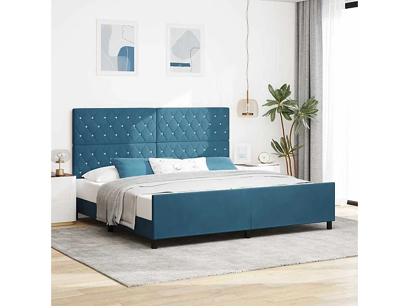 Bedframe met hoofdeinde Donkerblauw 200 x 200 cm Fluweel