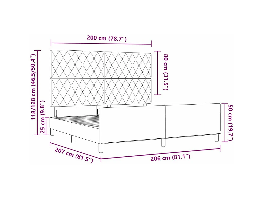 Cadre de lit avec tête de lit Bleu foncé 200 x 200 cm Velours