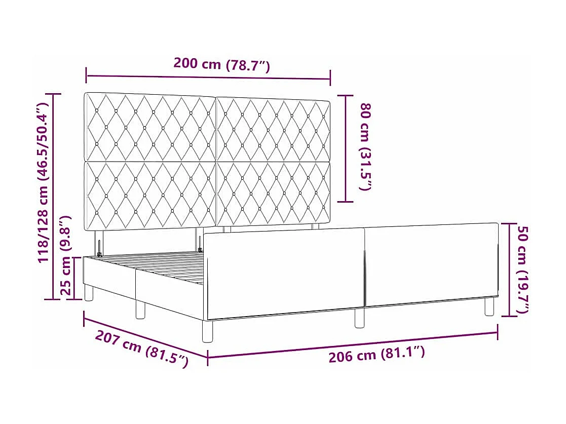 Lit à ressorts avec tête de lit Bleu foncé 200 x 200 cm Velours