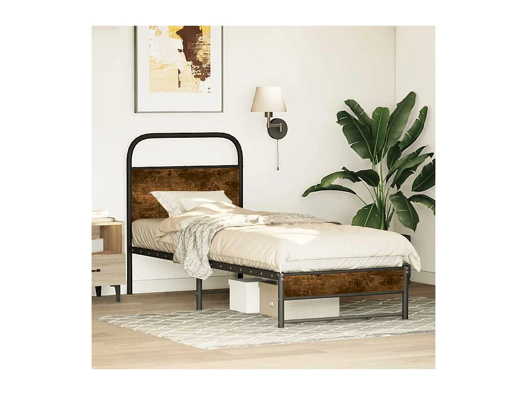Cadre de lit sans matelas 80x200cm chêne fumé bois d'ingénierie