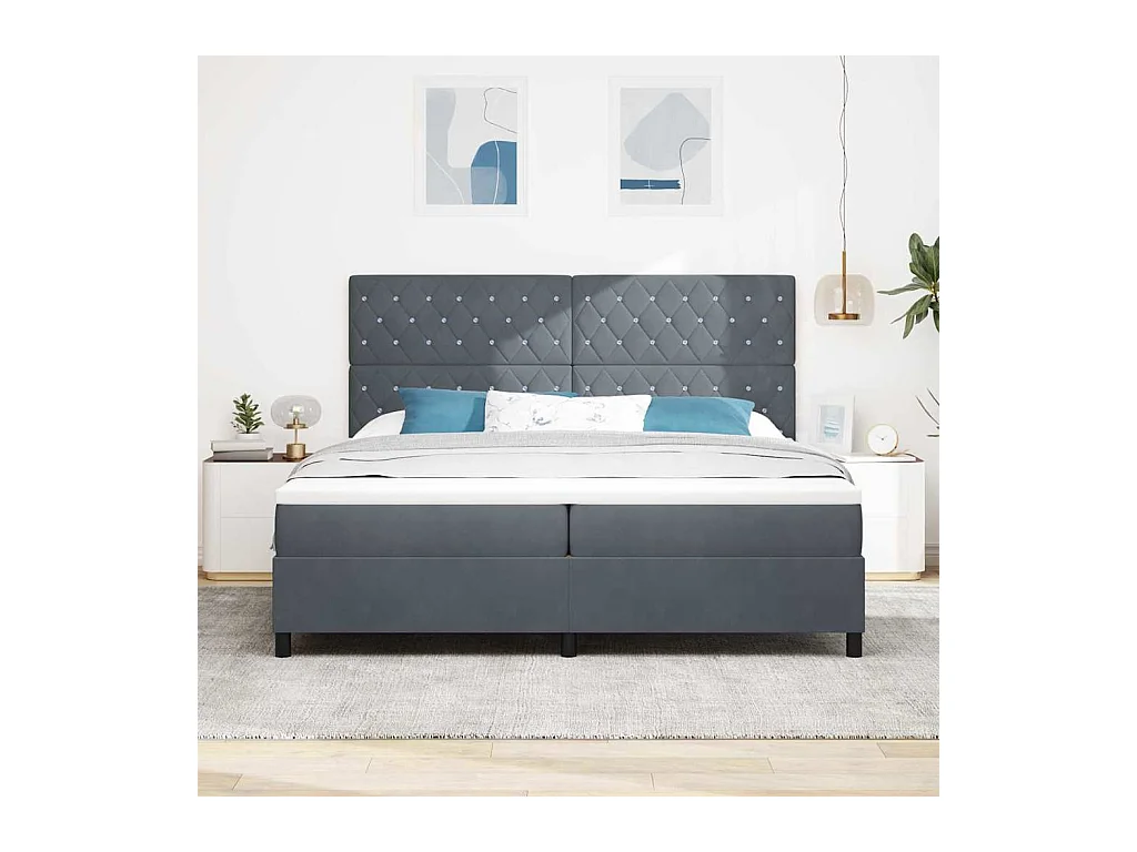 Lit à ressorts avec matelas Gris foncé 200 x 200 cm Velours